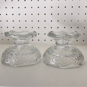 Vintage Anchor Hocking Reversible Pebble Glass  Pedestal Candle Holders Set Of 2